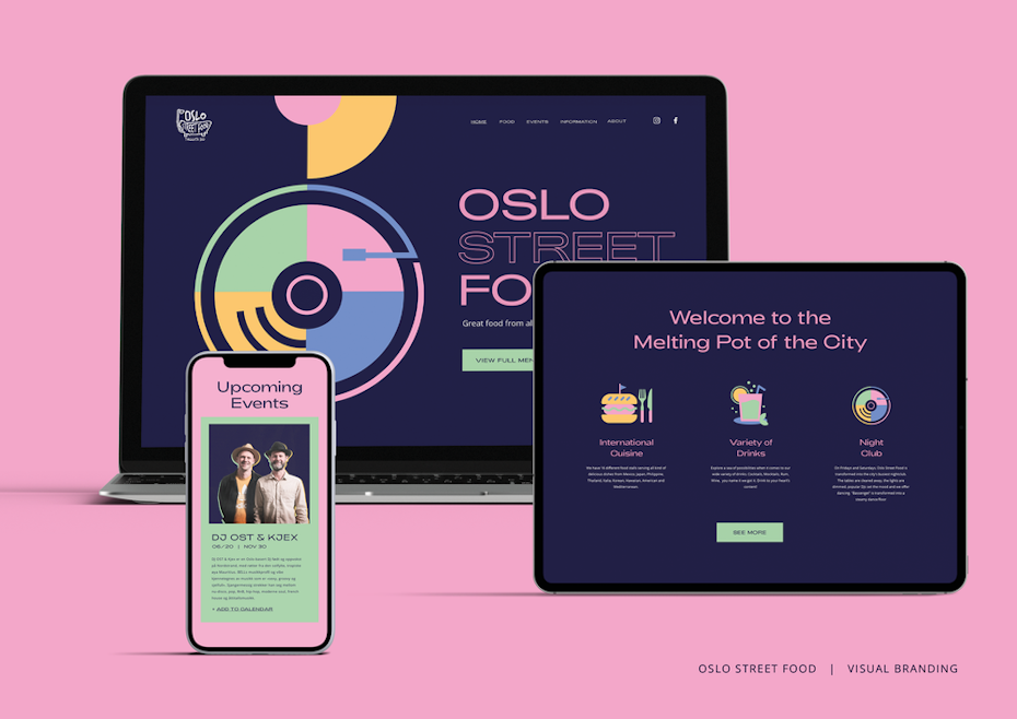 web, mobile and tablet view of website for Oslo Street Food