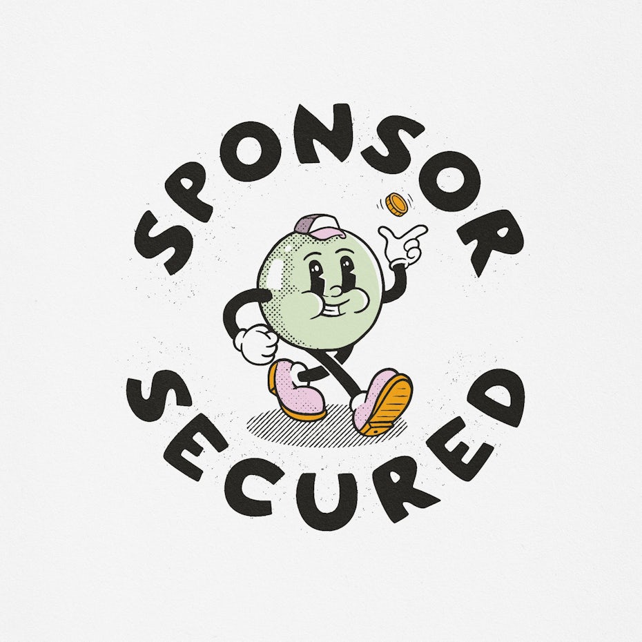 illustration of a circle with legs and arms in a walking motion flipping a coin in one hand