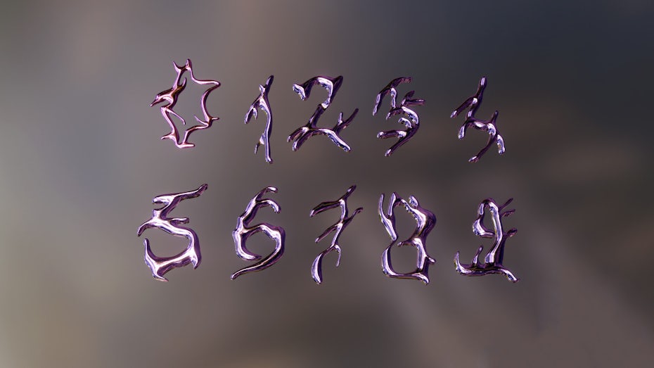 Tendencias de diseño de logotipos creativos - gráfico que muestra el texto púrpura de mercurio derretido contra un fondo de cielo