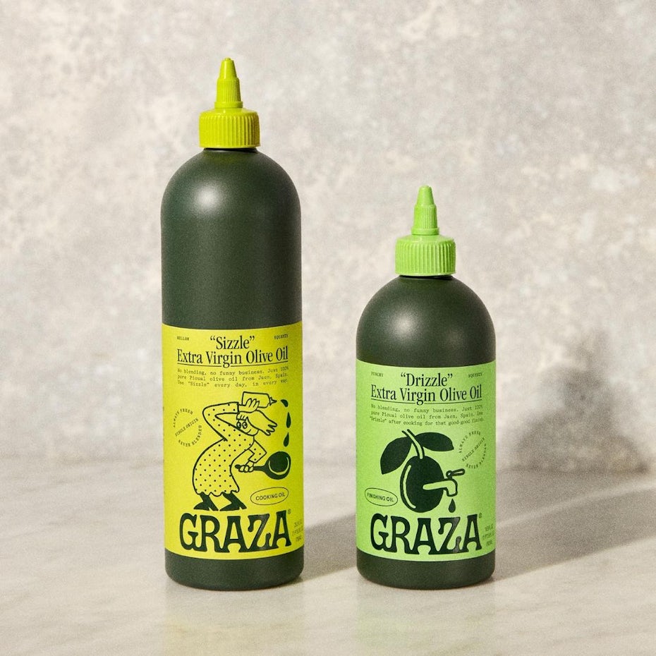 Ejemplo de tendencias de diseño de envases 2023: aceite de oliva de Graza