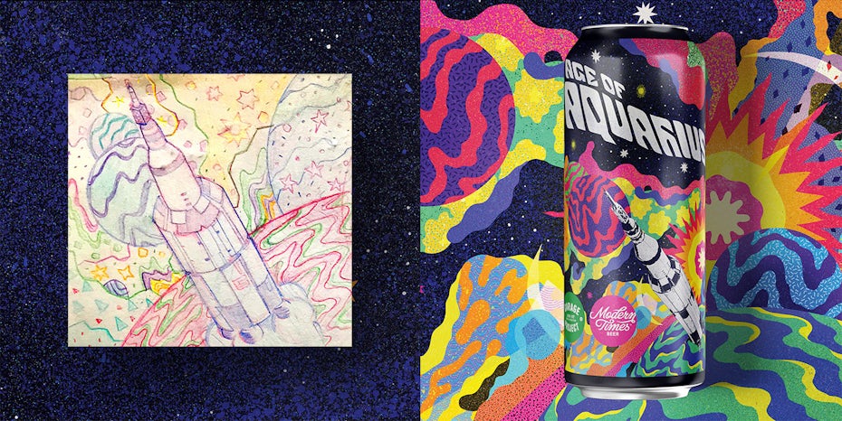 Space psychedelia illustration for a can label design