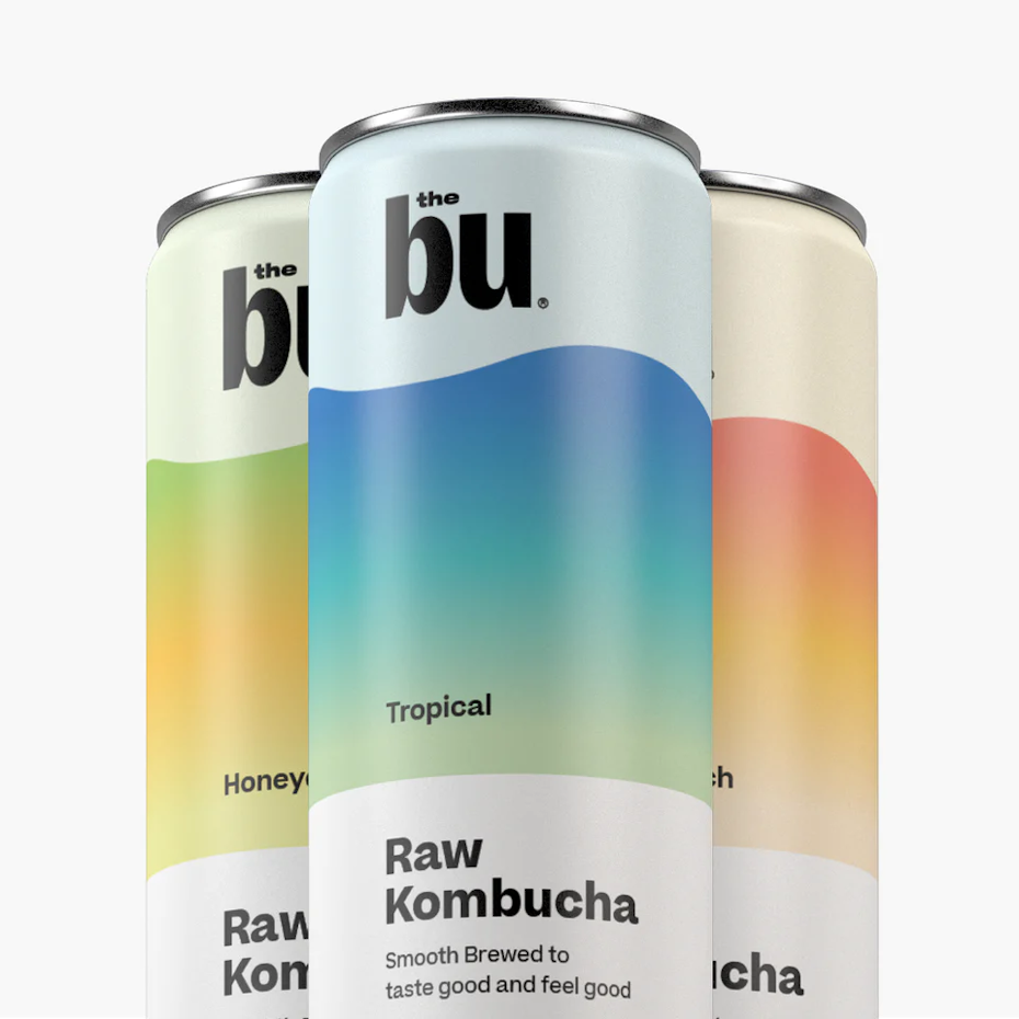 Kombucha can label design with abstract gradients