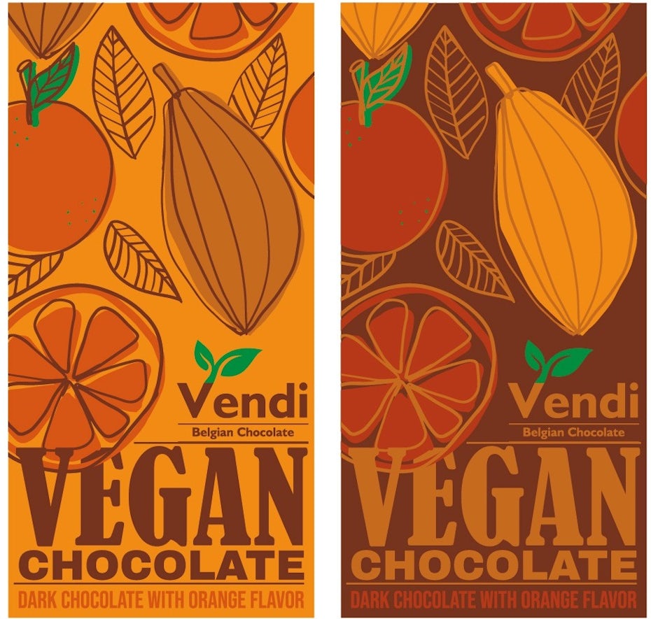 Ejemplo de tendencias de diseño de empaques 2023: barra de chocolate vegana