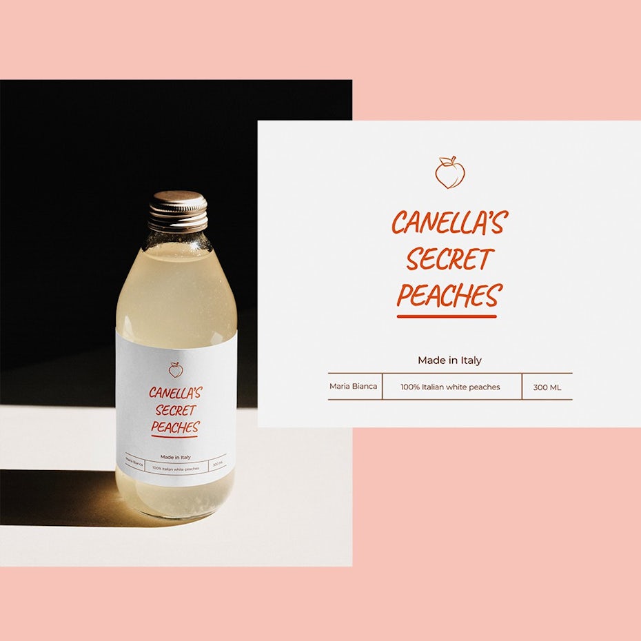 Packing design trends 2023 example: peach juice label