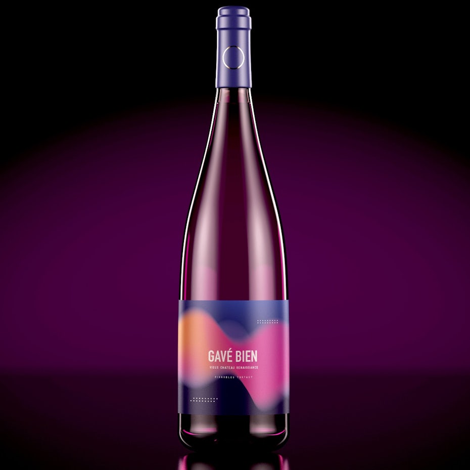 Tendencias de diseño gráfico - Diseño de etiqueta de vino con degradados abstractos.