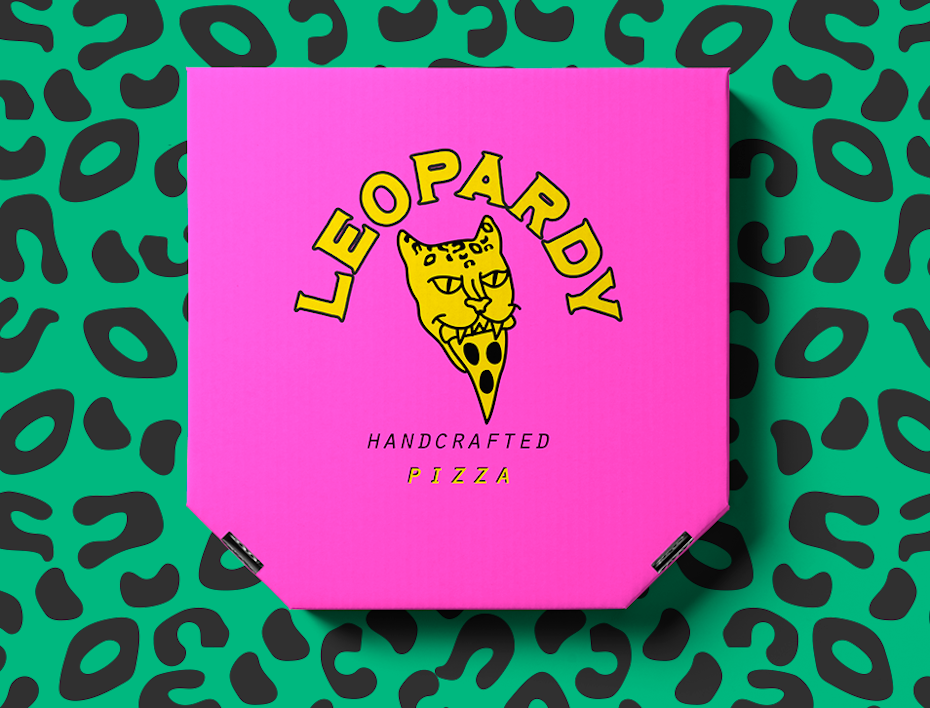 tendencias de color 2023: logotipo de pizza de leopardo en color rosa brillante