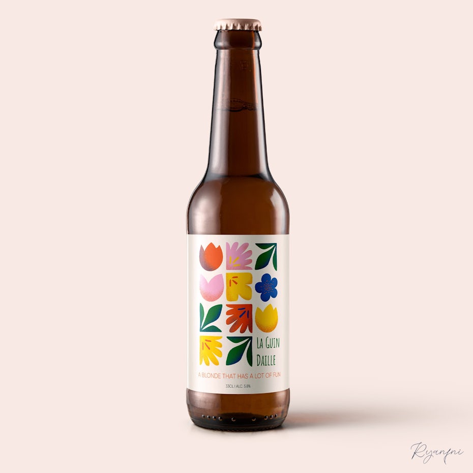 Diseño de etiqueta de cerveza ilustrada estilo Risoprint.