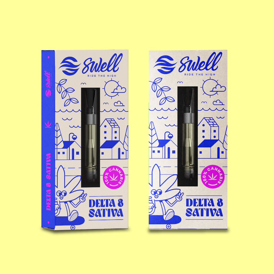 Packaging box design for a vape product with retro line art