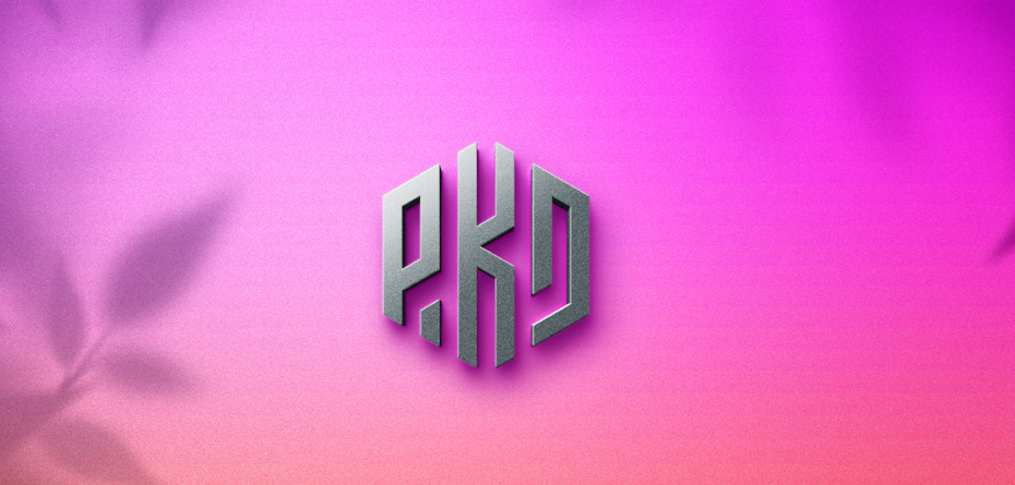 Tendencias de diseño de logotipos creativos - diseño de logotipo hexagonal distorsionado sobre fondo rosa neón