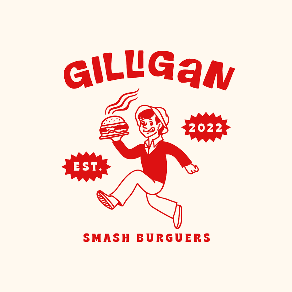 Tendencias de diseño de logotipos creativos - logotipo de la hamburguesería con Gillian de Gilligan's Island