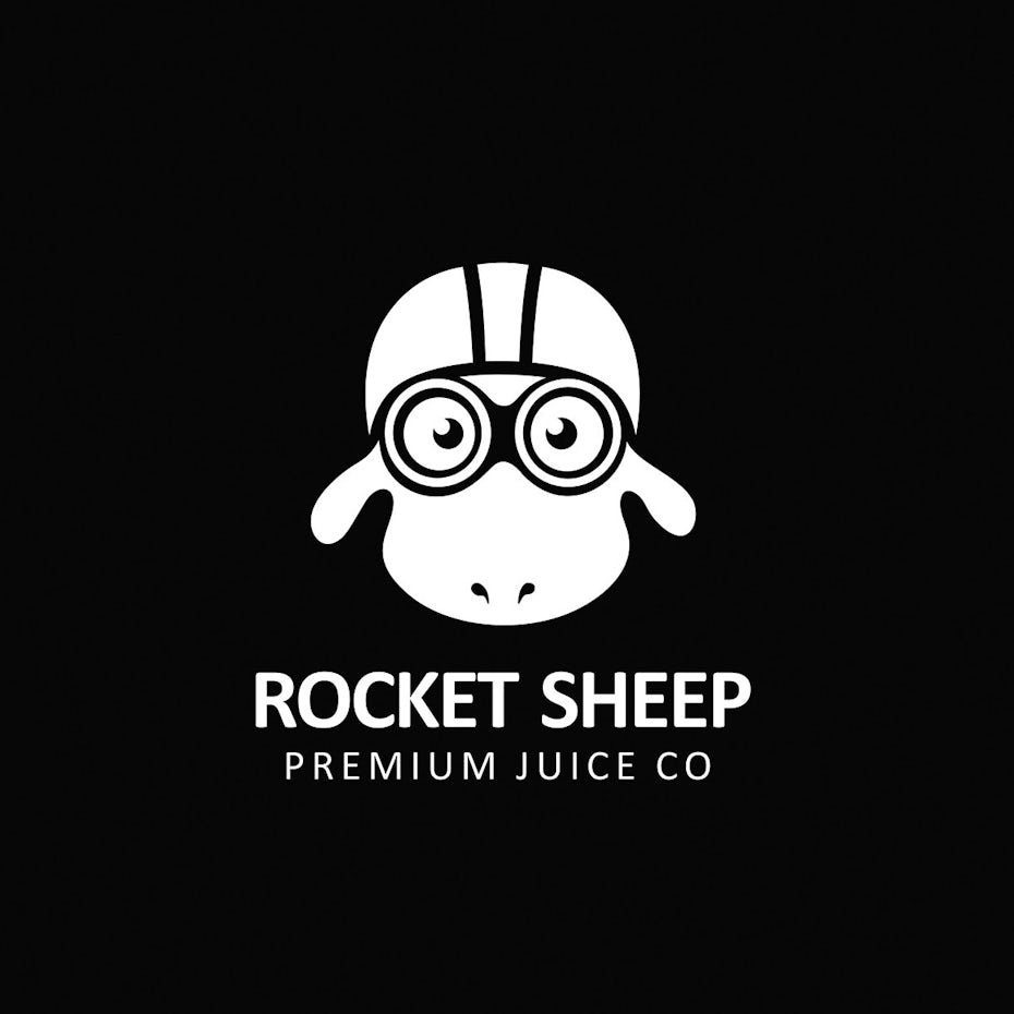 Tendencias de diseño de logotipos creativos - imagen blanca de la cara de una oveja de dibujos animados con casco y gafas