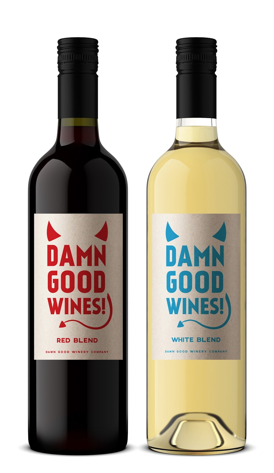 etiquetas de botellas de vino con una simple marca de cuerno de diablo