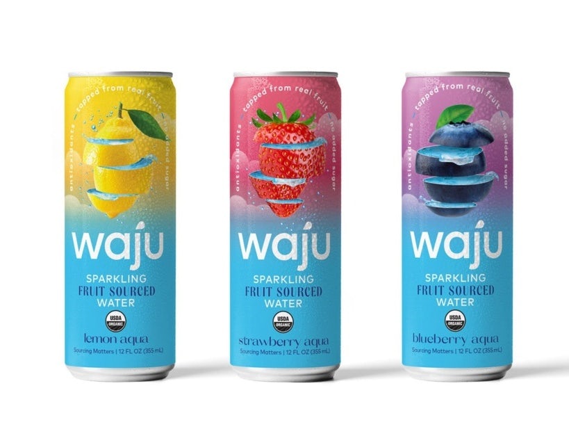 Packing design trends 2023 example: Waju Fruit Water