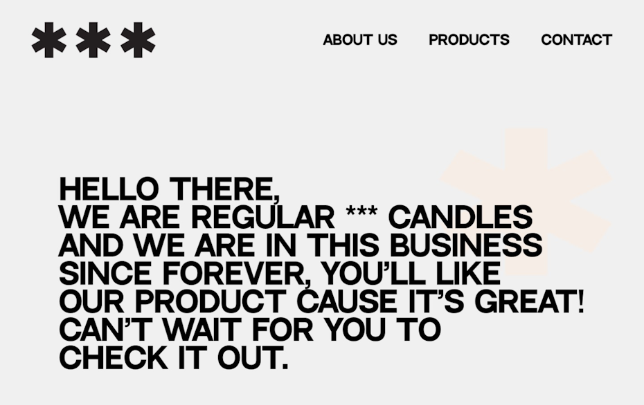 Neo-brutalist landing page mockup of a candle shop.