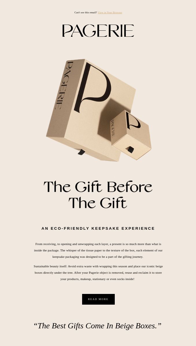Diseño de correo electrónico para una caja de regalo con una foto de producto flotante