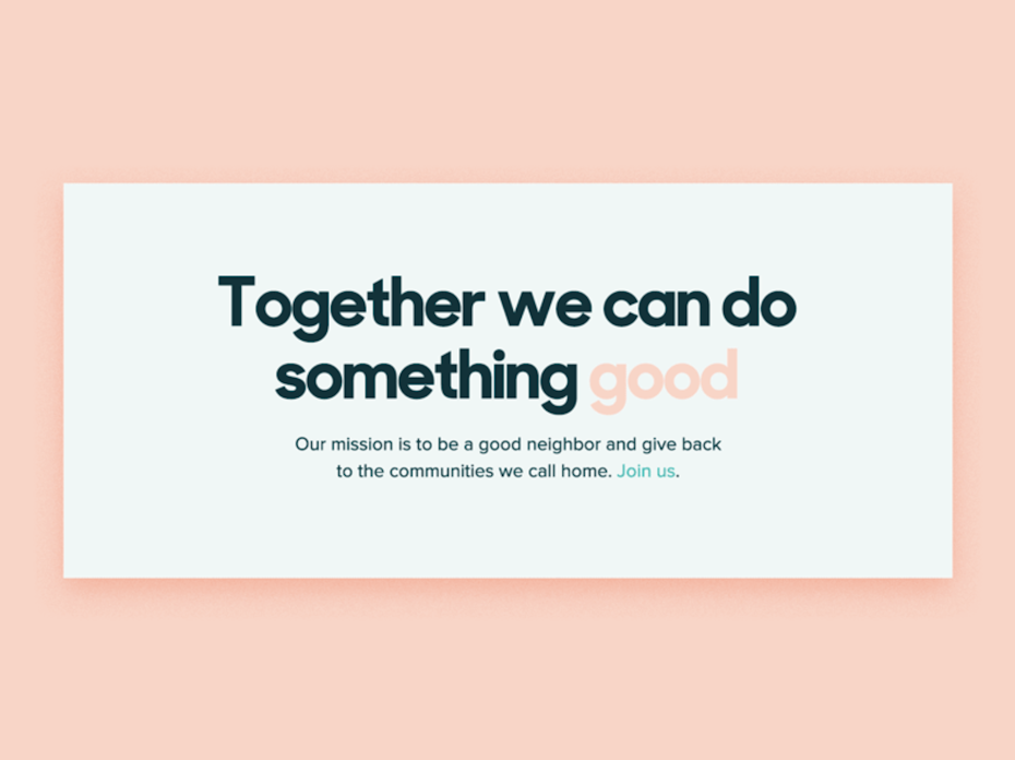 Tendencias de marketing digital - una página de inicio del sitio web que promueve la misión de la marca de hacer el bien