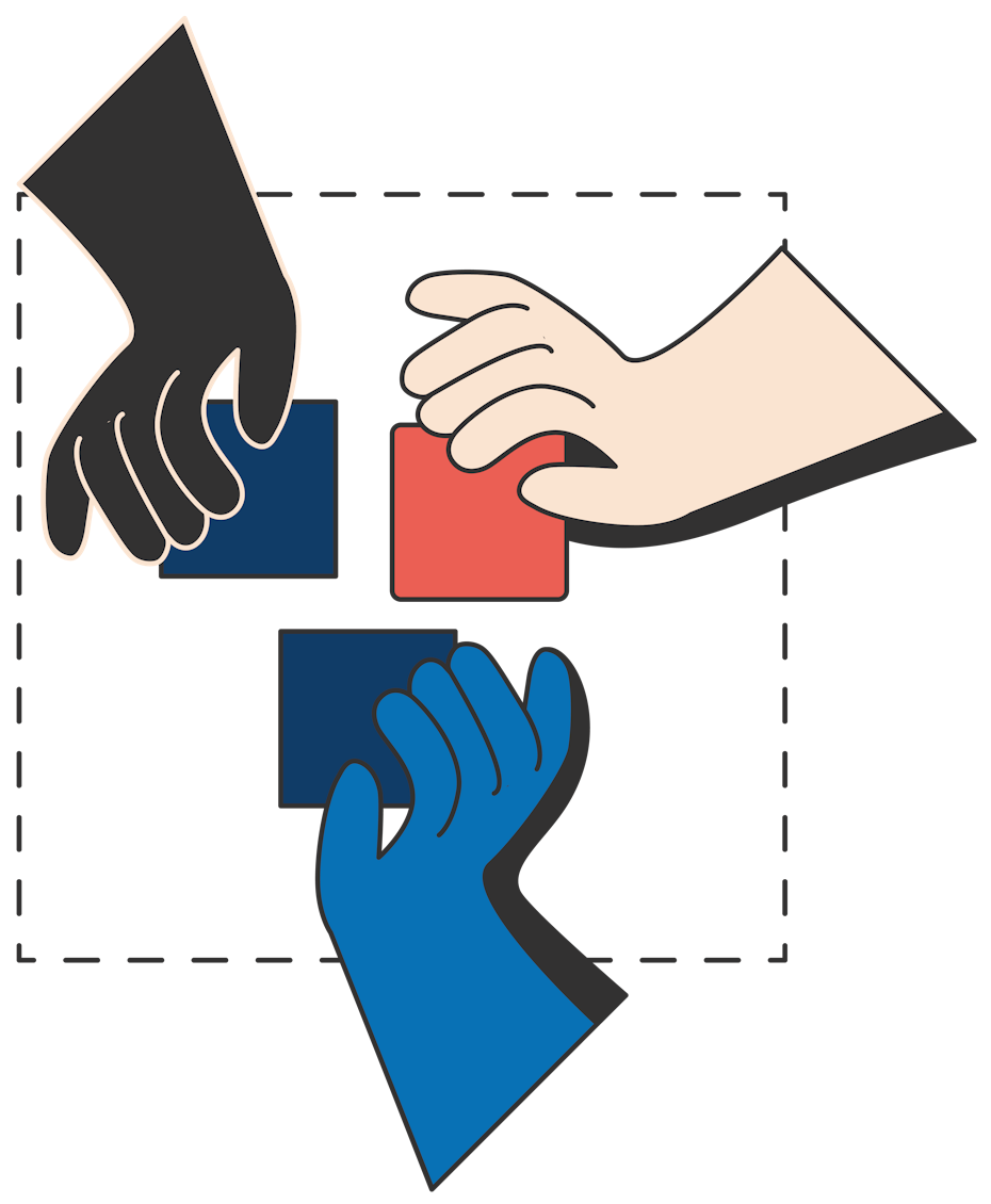 illustration of hands playing with three blocks