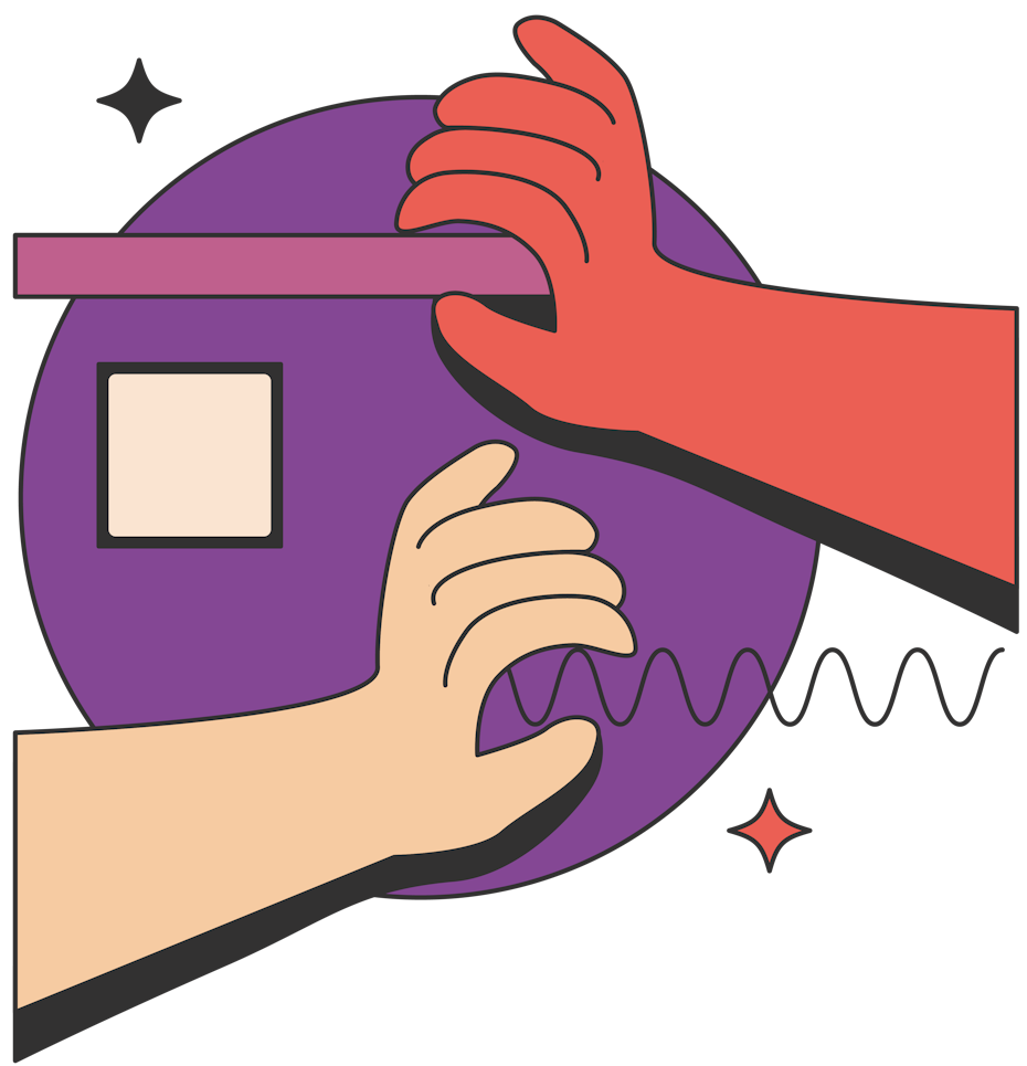 illustration of hand, one holding a thick bar the other a thin