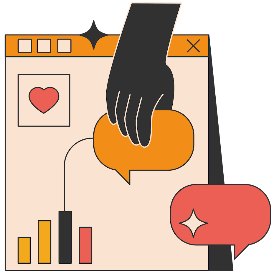 illustration of speech bubbles on a web browser