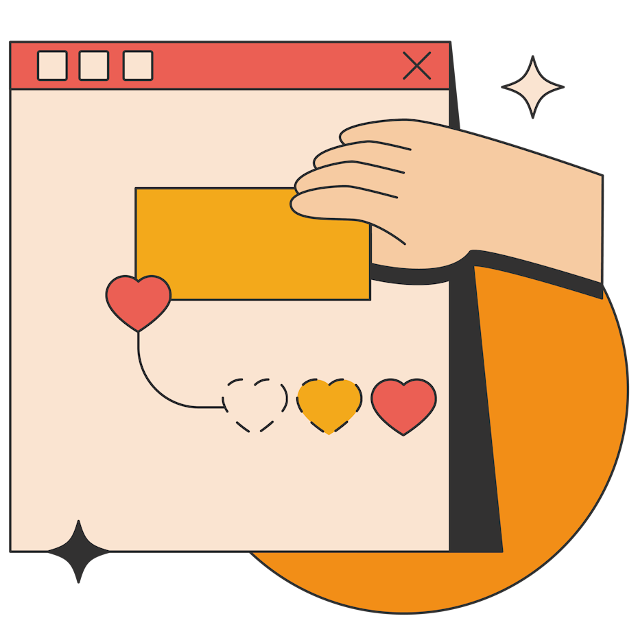 illustration of a hand holding up a post on a browser