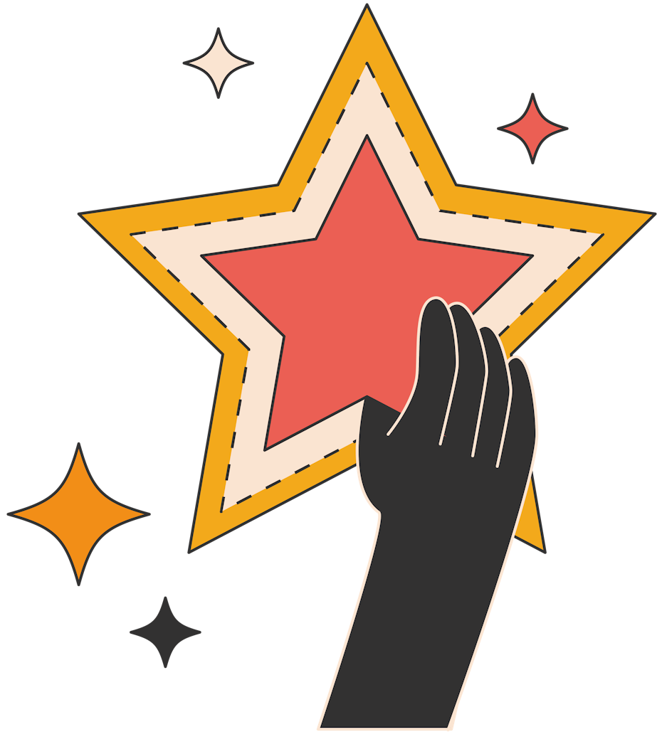 illustration of a hand holding up a star]