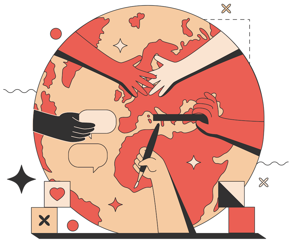 illustration of world with three hands