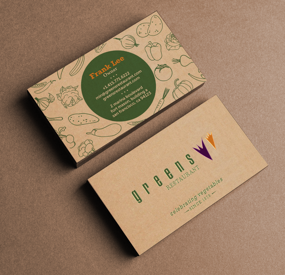 Impresionantes tendencias de tarjetas de presentación - tarjeta de visita de color marrón claro con imágenes de verduras en diferentes colores