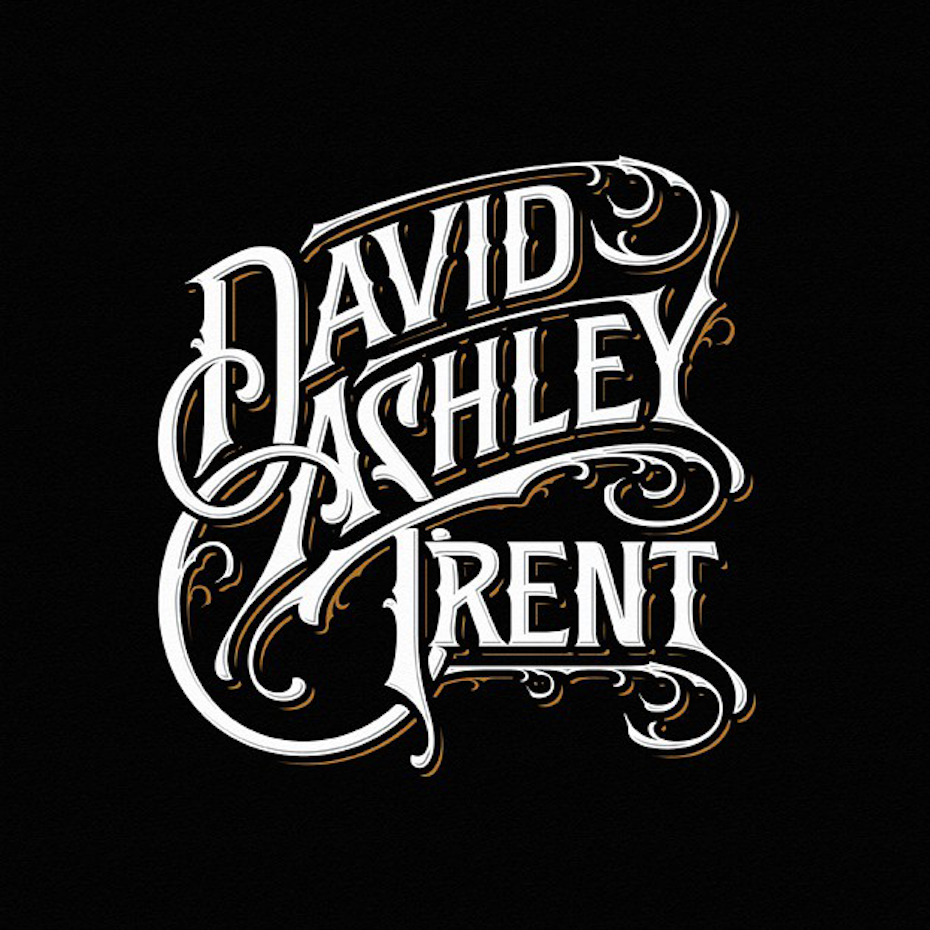 手绘字母标志设计的南方摇滚，美国，民谣摇滚歌手兼词曲作者大卫阿什利特伦特