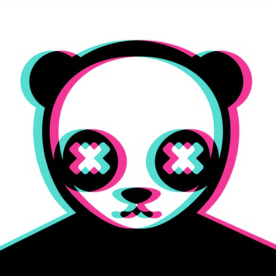熊猫的插图与蓝色和粉红色的颜色扭曲