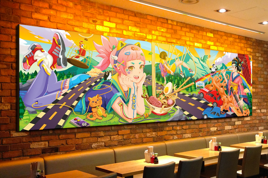 餐厅壁画的奇幻插图