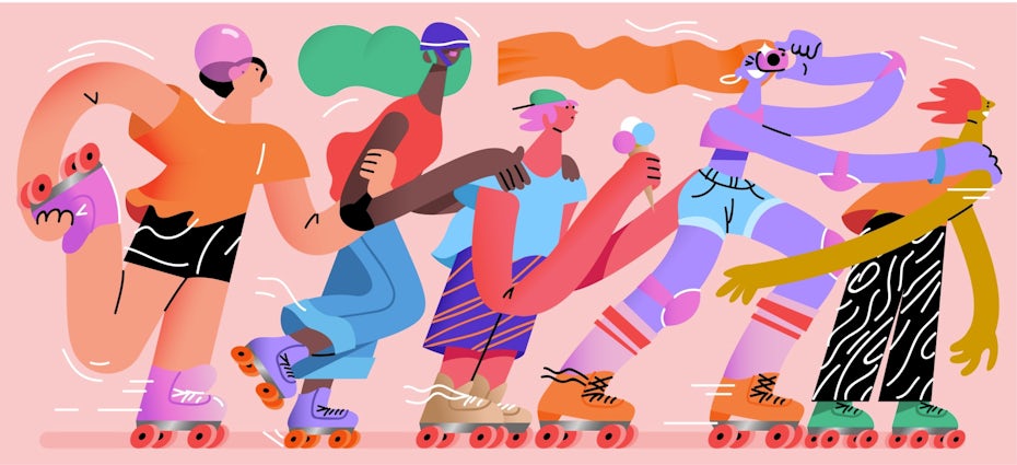 人们滑冰的彩色插图