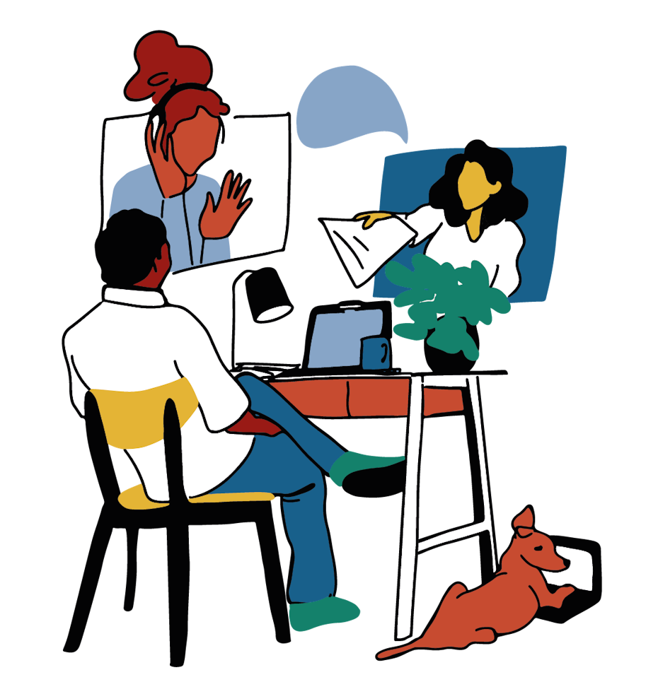 illustration of group collaborating in office