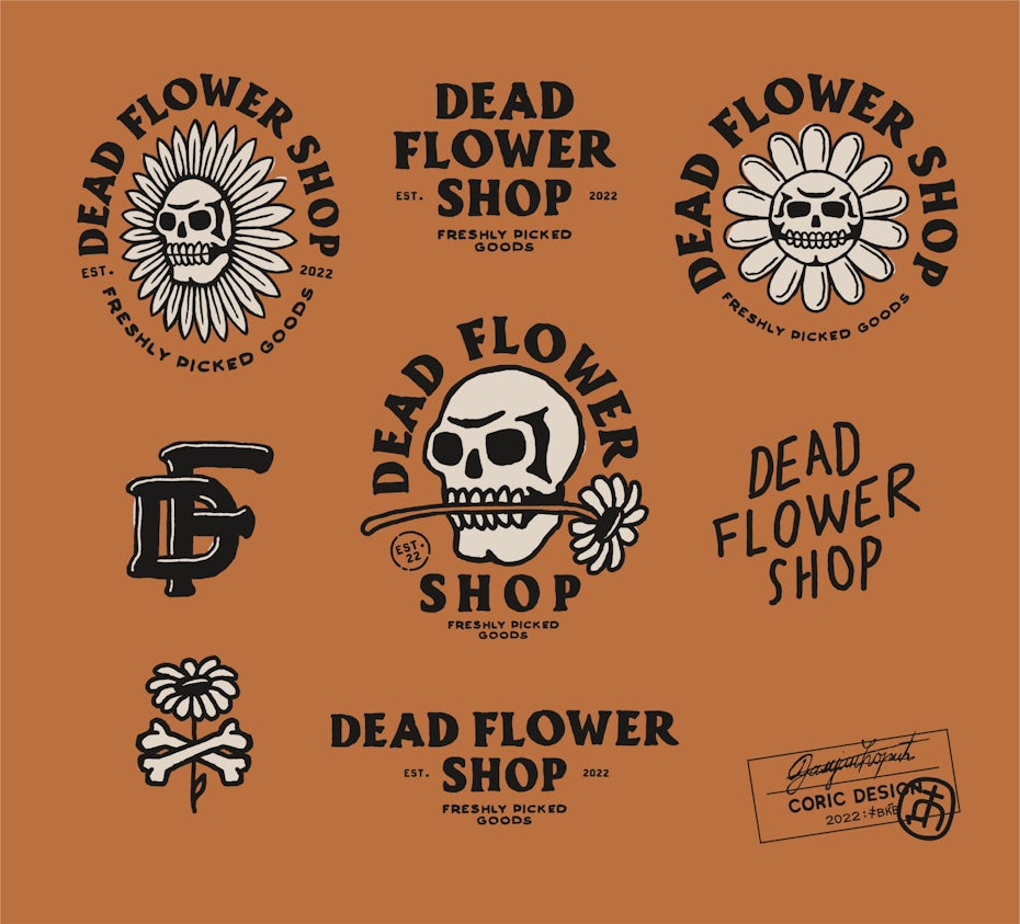 logo suite and variations for dead flower shop