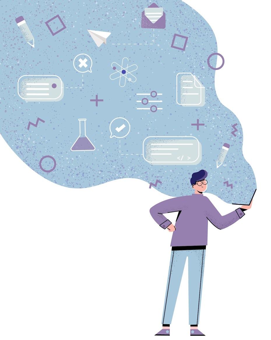 illustration of a person brainstorming with their computer