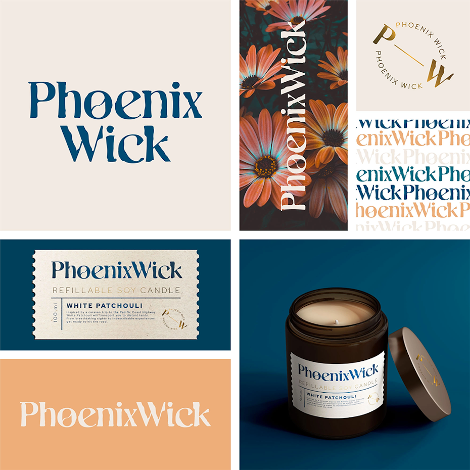 a second style of branding for phoenix wick with a thicker font and flowers