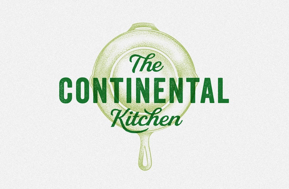 illustration of a pan with the text on top for kitchen brand]