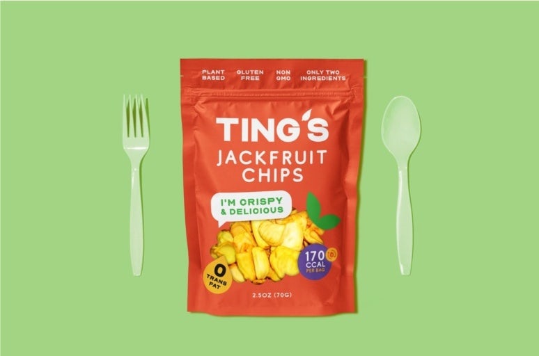 ting’s jackfruit chips packaging design