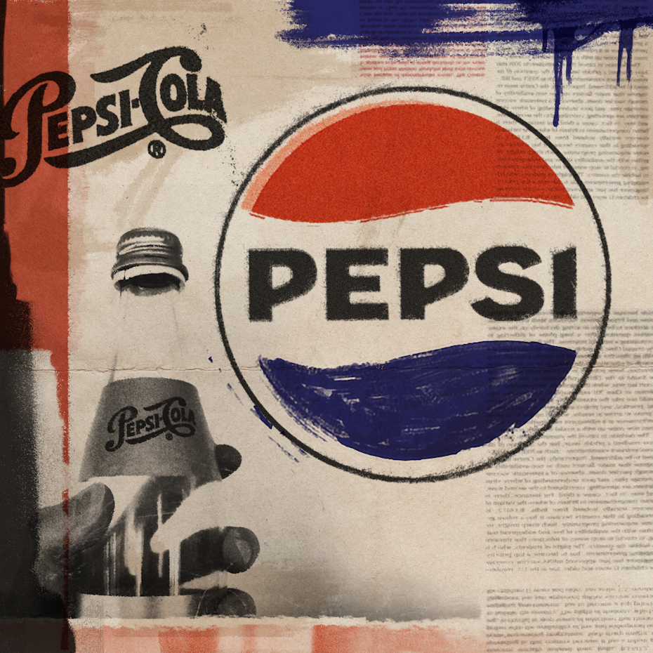 Pepsi logo reimagined in Robert Rauschenbergâs style