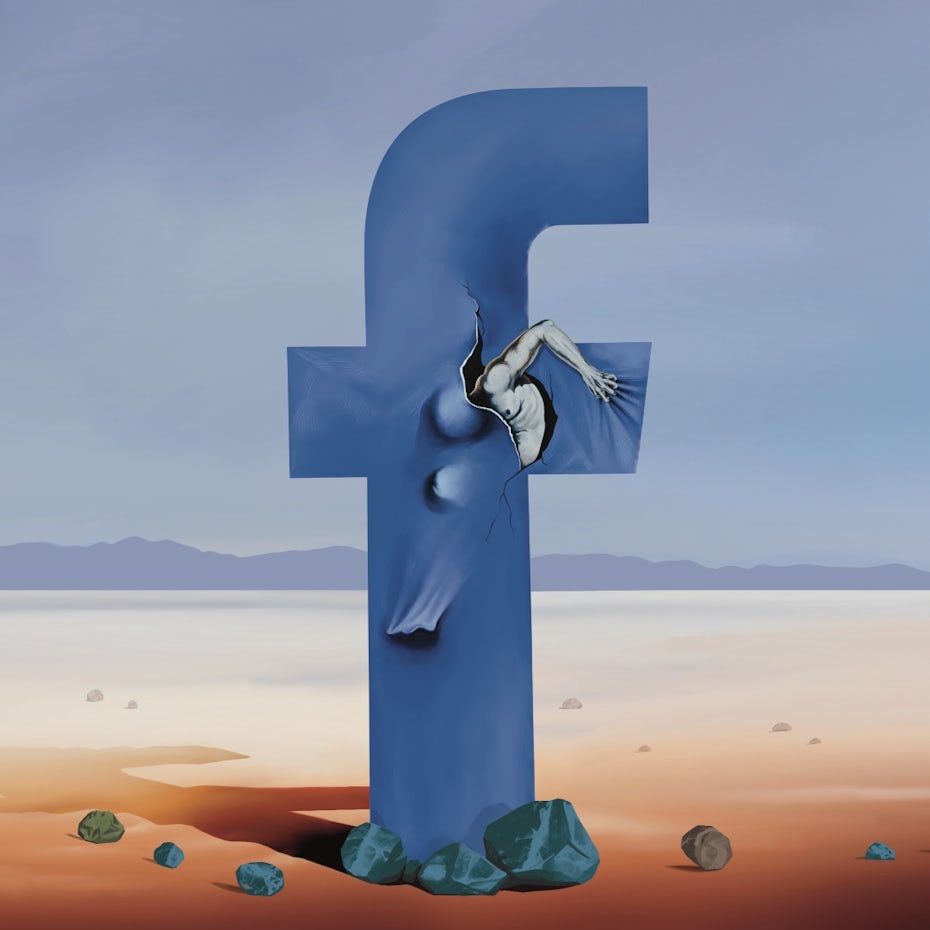 Facebook logo reimagined in the style of Salvador Dalí