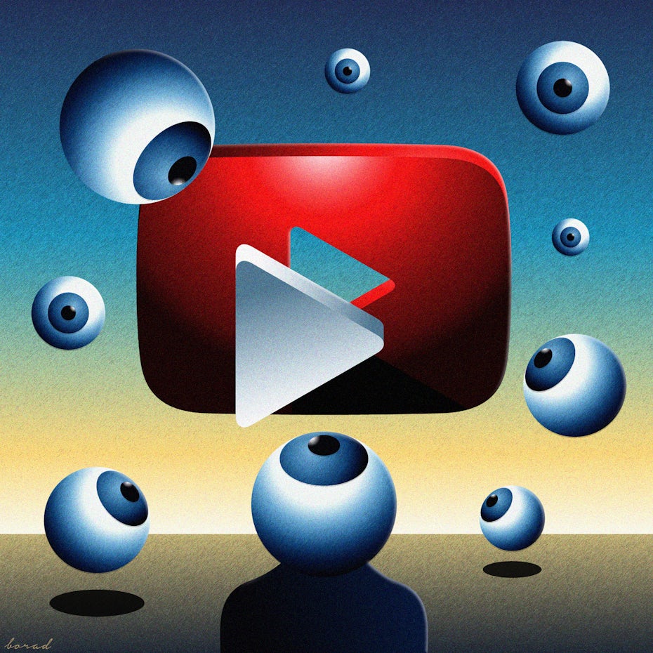 YouTube logo reimagined in the style of René Magritte