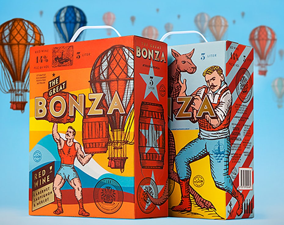 Bonza wine product packaging