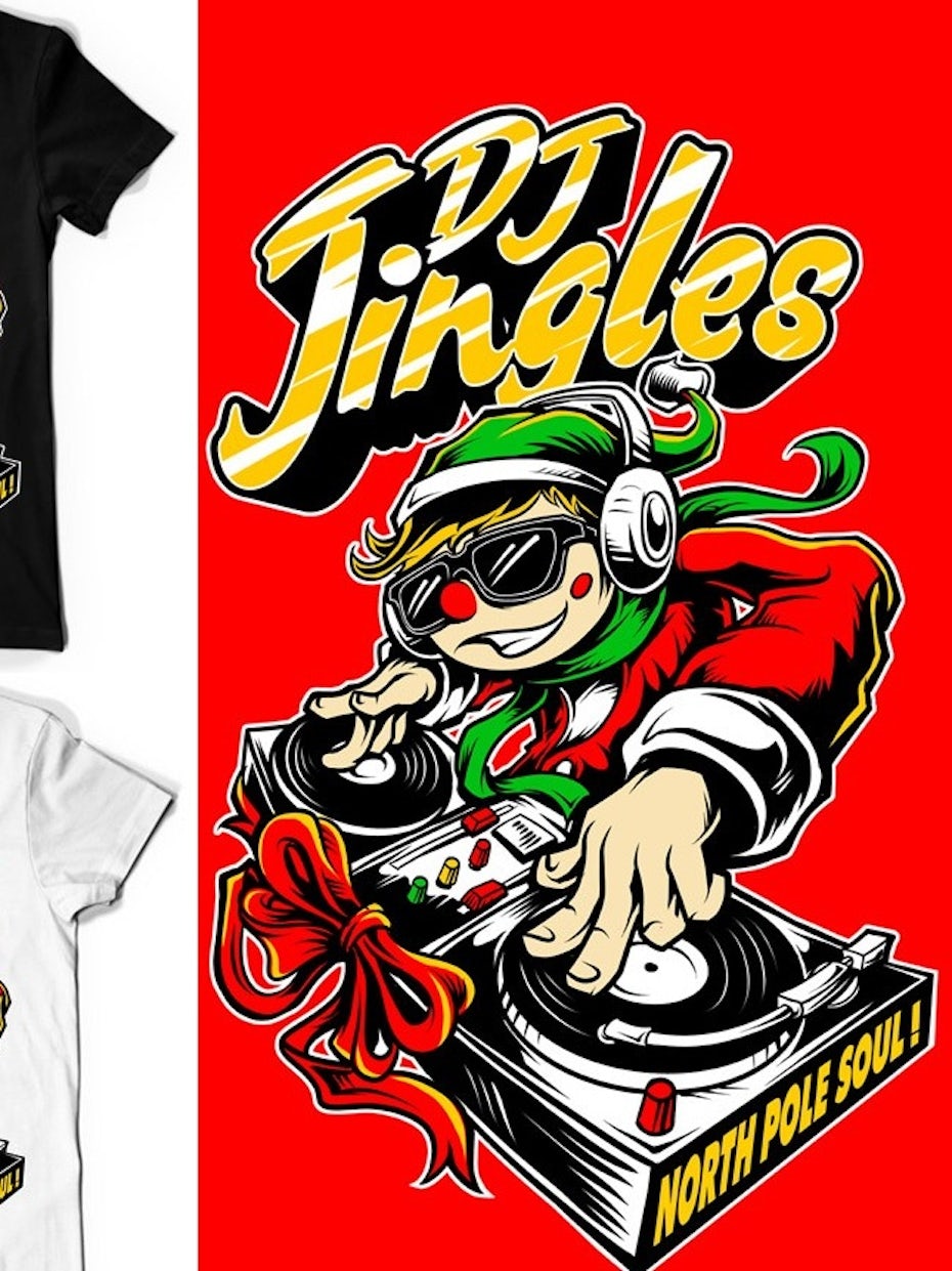 DJ elf t-shirt illustration