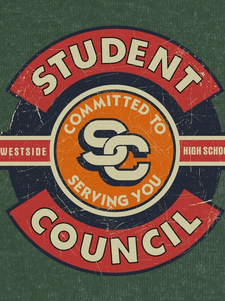 Vintage badge style t-shirt design for a student council
