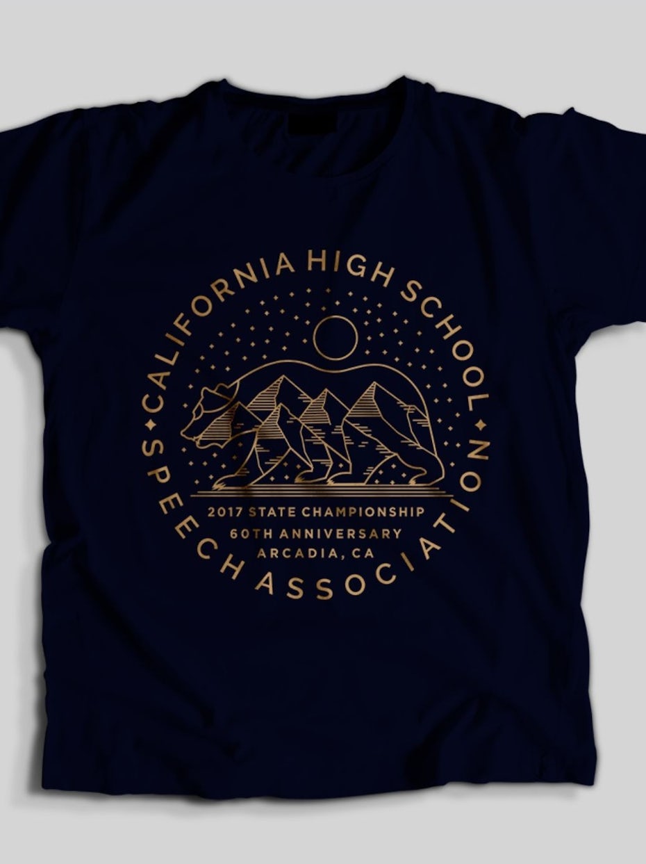 Line art illustration of the California flag for a high school t-shirt