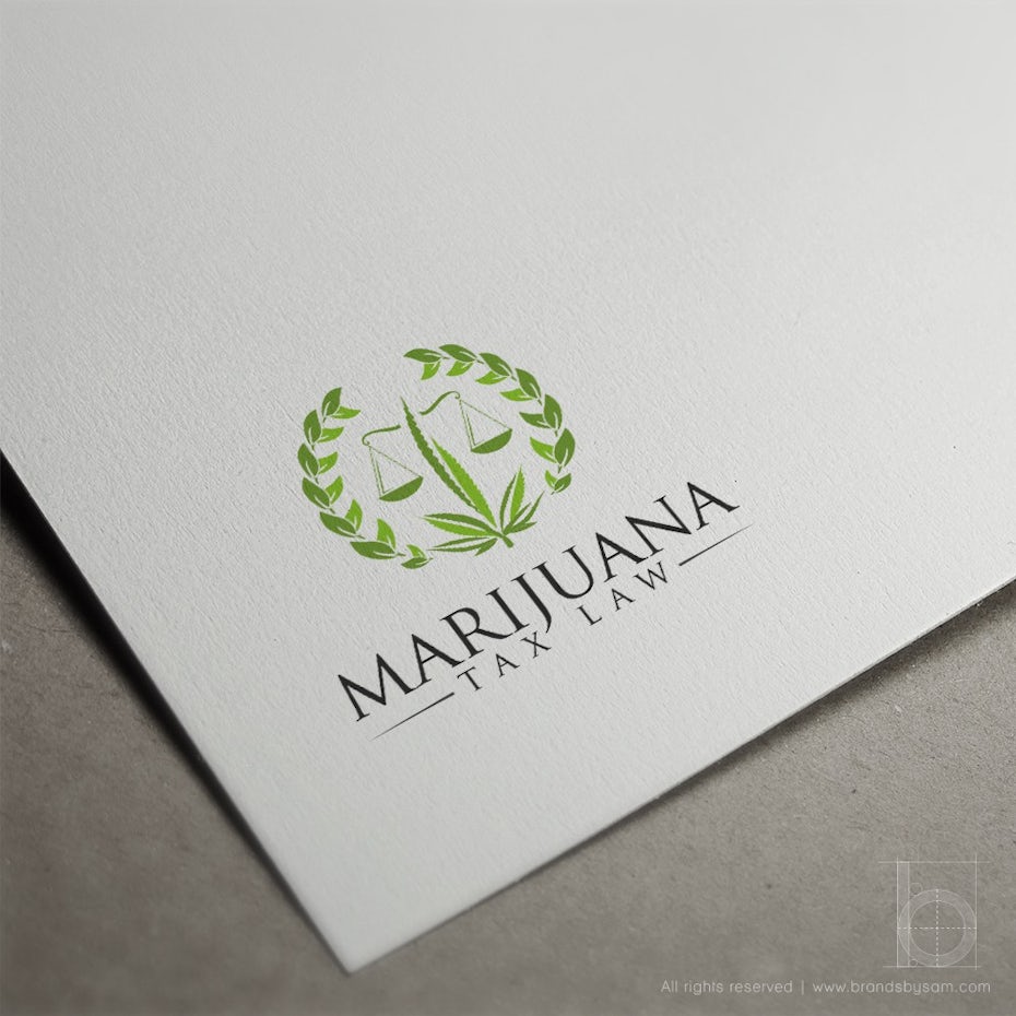 LAW LOGO WITH MARIJUANA LEAVES, SCALES OF JUSTICE