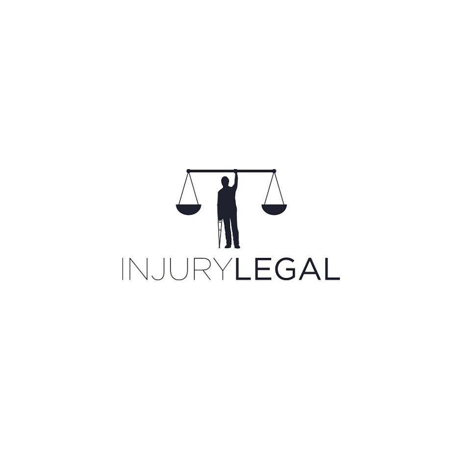 LEGAL LOGO WITH MAN ON CRUTCH, SCALES OF JUSTICE