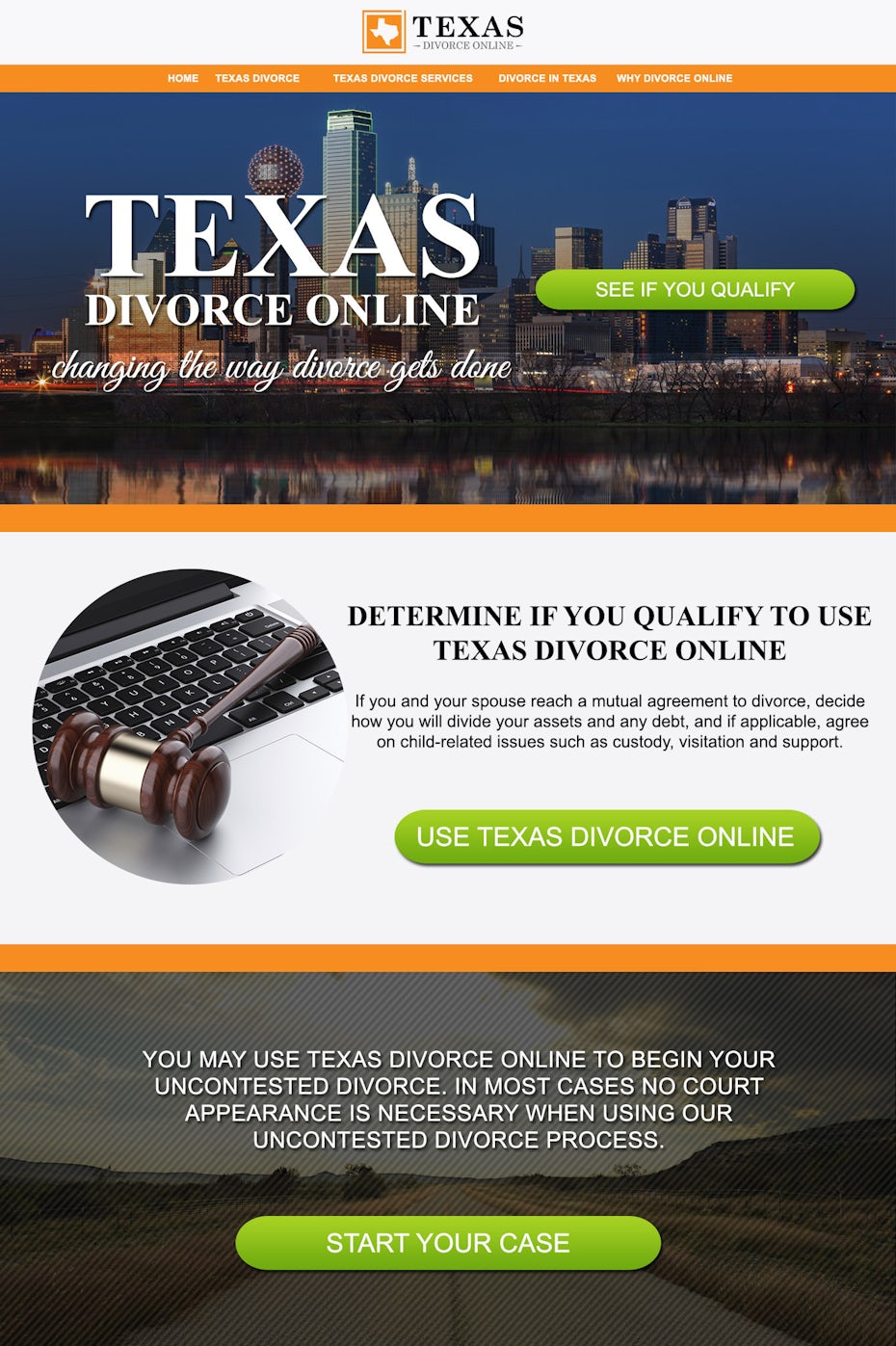 Divorce landing page