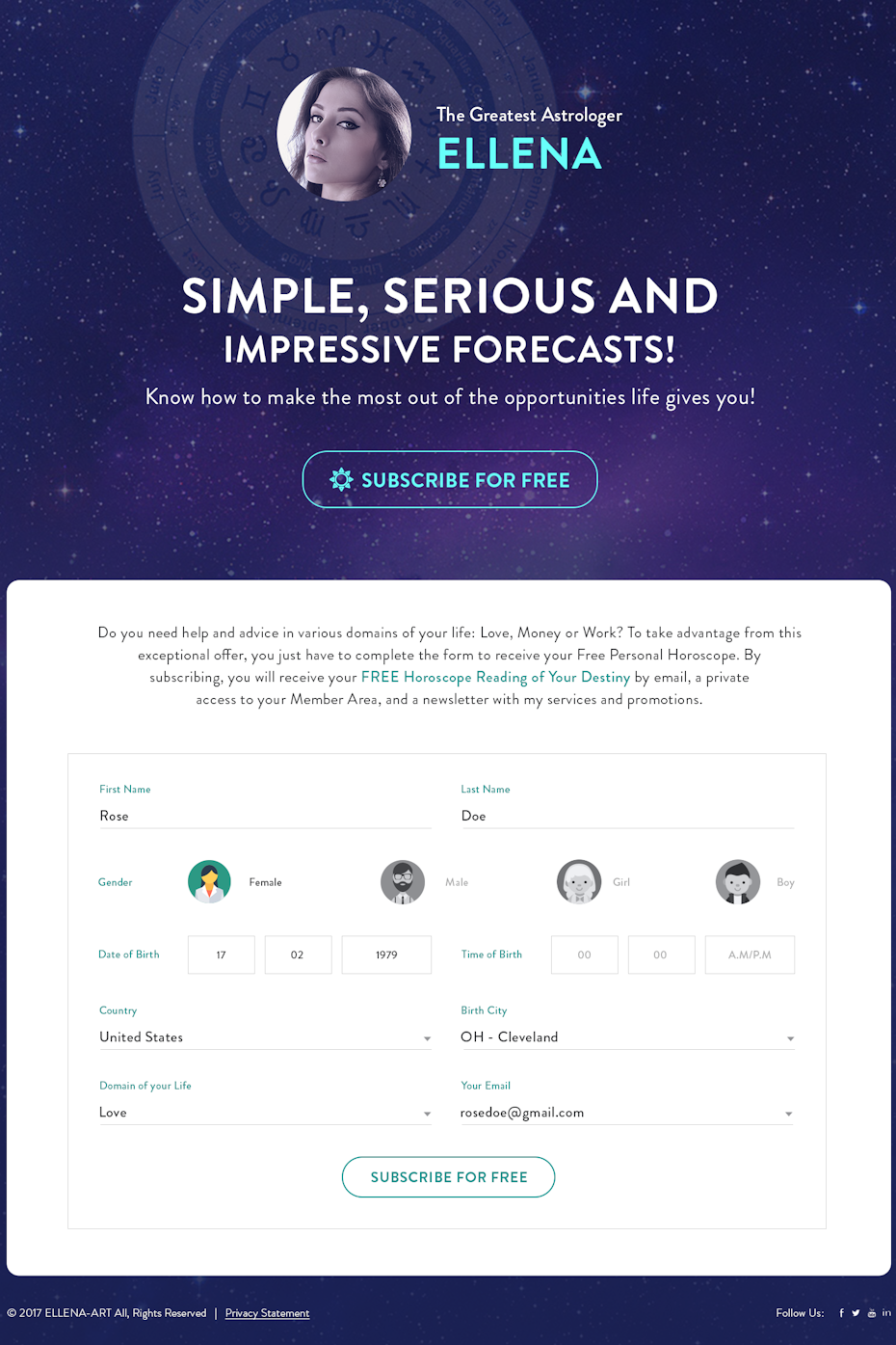 Astrology landing page