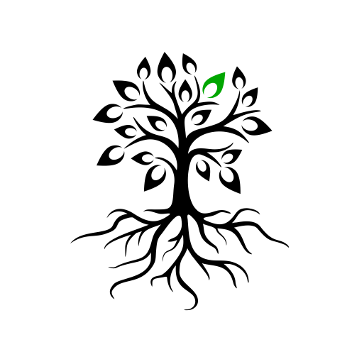 Black and white logo with single green accent