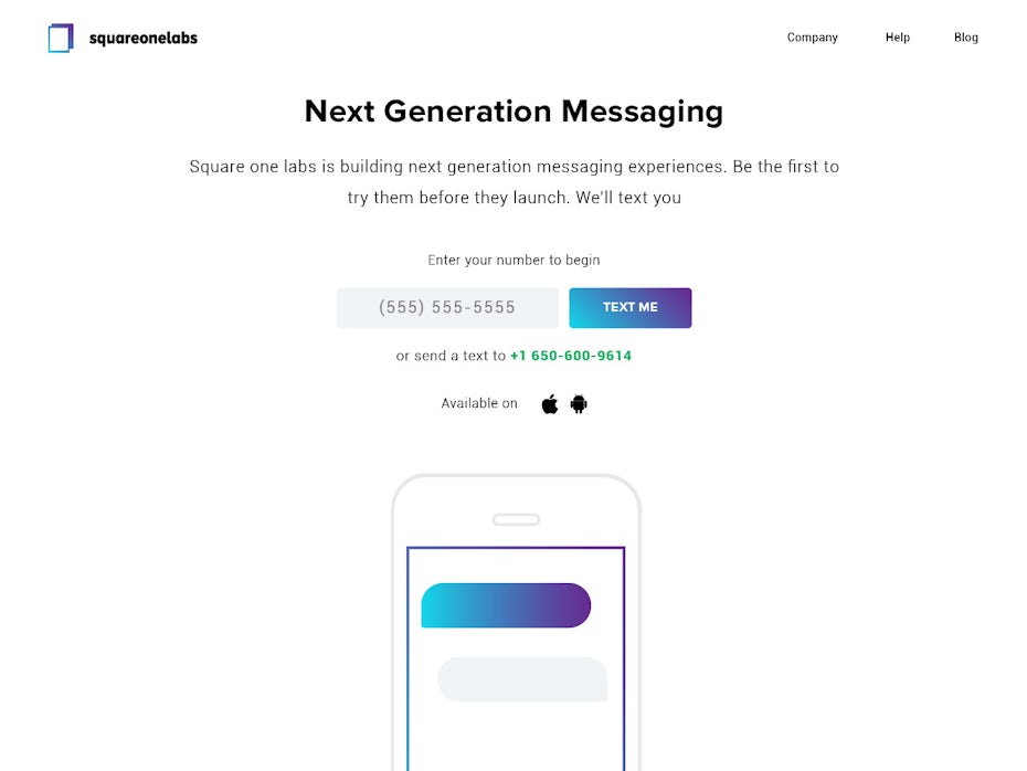 Minimal landing page with white background